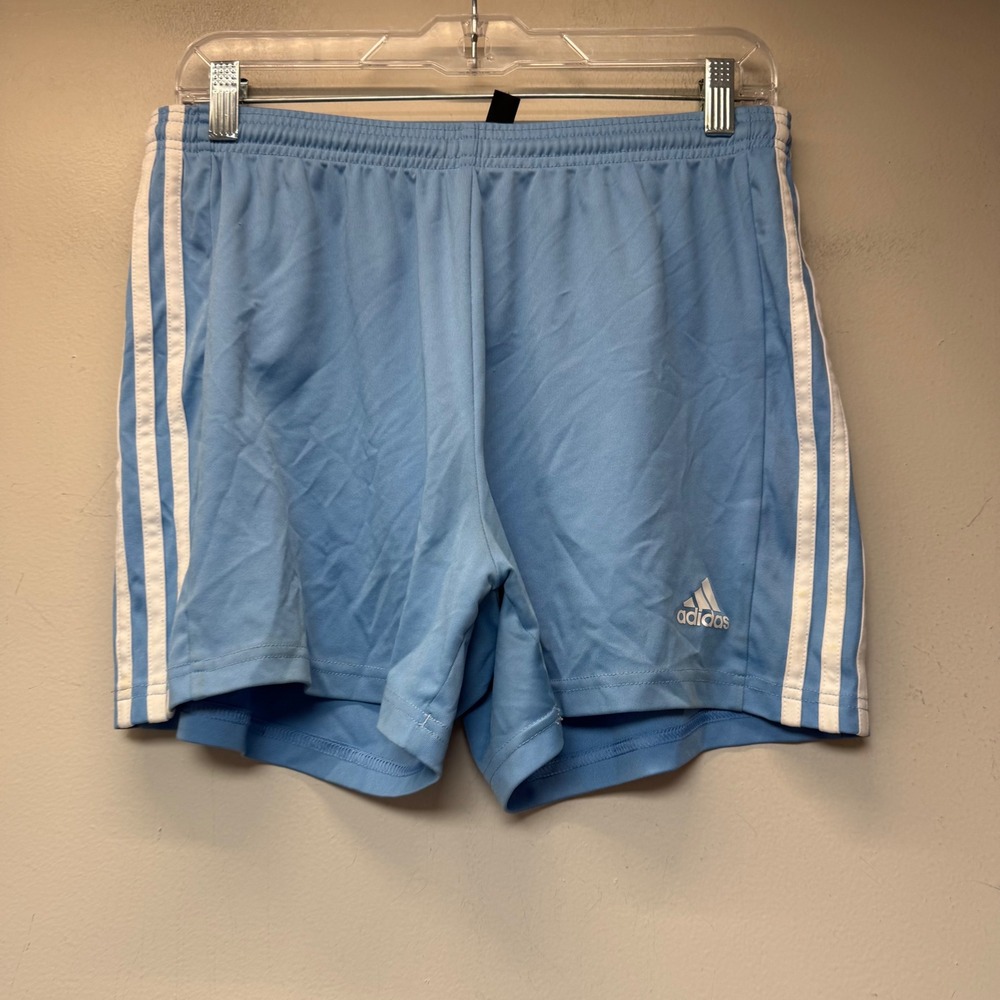 Adidas Soccer Shorts Women Large Light Blue Excellent Primegreen 3-Stripe Active